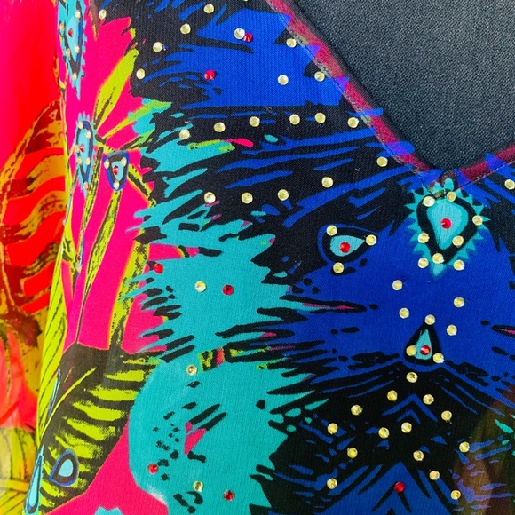 Cover Up Tropical Print Luxury Embellished Kaftan Top - Picture 8 of 10